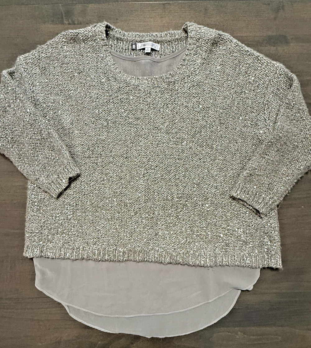 Jennifer Lopez Sweater Women Med Gray Silver Sparkle Crop Sheer Undershirt